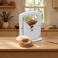 Bagel Slicer With Safety Shield - Stainless Steel Guillotine Cutter For Perfect, Even Slices | Non-Slip Base & Grip Handle | Dishwasher (White) - White - View 2