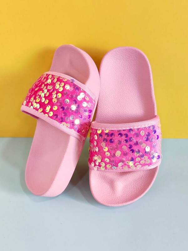 1 par de chanclas casuales con brillo para niñas, suaves y cómodas con efecto brillante, aptas para el hogar, exteriores, playa, piscina, fiesta, todas las estaciones