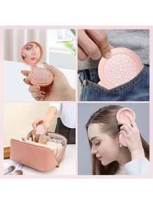 Customized Name Engraved Folding Travel Mirror Comb, Detachable Mini Folding Comb Mirror, Personalized Mini Folding Comb Mirror, Boar Bristle Massage Comb, Customized Engraved Folding Comb, Customizable Travel Comb (Back To School Season), Pocket Size, Portable Design, Unisex, Back To School Essential, Travel & Vacation Must-Have, Women's Hair Accessory, Autumn/Winter, Christmas & Halloween Gift, Vacation Vibe - Multicolor - View 6