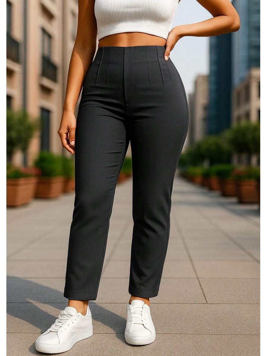 Stretch Pleated Trousers For Women - 深灰色 - 查看 1