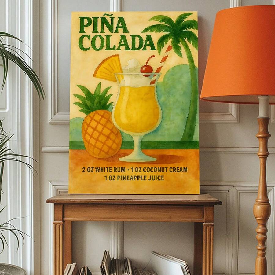 1pc Framed Colada Art, Festive & Relaxing Decor, Ideal For Tropical Fans & Party Spaces, Wall Arts, Posters Wall Decor For Bars, Restaurants, Cafes Pubs, Room, Home Decoration Materials - 彩色 - 查看 1
