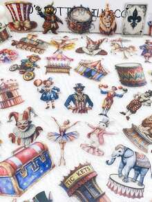 50pcs Cartoon Circus PET Transparent Stickers Funny Clown Lion Decals DIY Scrapbook Phone Fridge Helmet Skateboard Stickers - Multicolor - View 1
