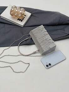 Dedoo 1 geantă de seară nouă cu strasuri - geantă strălucitoare cu ciucuri, potrivită pentru rochii de mireasă și rochii de domnișoare de onoare, curea metalică detașabilă pentru purtare pe umăr, cadou pentru femei, perfectă pentru petrecere, nuntă, bal/cină/banchet, asortată cu rochie de seară și rochie cu paiete