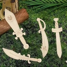 4/8件套未完成的空白木制海盗剑，未完成的彩色木制创意海盗造型DIY工艺品，适用于各种派对、生日、派对礼物、嘉年华节日装饰 - 彩色 - 查看 10