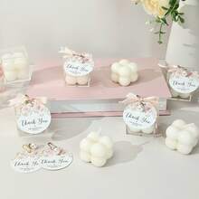 YESTARY 20 Sets Wedding Favors For Guests Mini Scented Bubble Candles With Acrylic Boxes, Pink Ribbon And Pearl Accessories For Wedding Bridal Shower Baby Shower Gender Reveal Party - 白色 - 查看 2