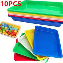 10pcs New Plastic Art Trays, 5 Color Sensory Activity Trays, Sand Tray, Handcraft Sorting Trays, DIY Painting & Beading Trays, Home Decor, Size: 9.64 * 7.28 * 0.9 Inches, Multi-Purpose Craft Sorting Trays, Plastic Material, Ideal For Painting, Beading, DIY Projects And Classroom Use - Multicolor - View 2