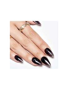 Glitter Black Press On Nails Medium Almond, Handmade Glossy Jelly Soft Gel Glue On Nails Stiletto, Galaxy Shrimmer Fake Nails Short Oval, Reusable Acrylic Stick On False Nails Kit For Women,17114300 - 紫丁香色 - 查看 2