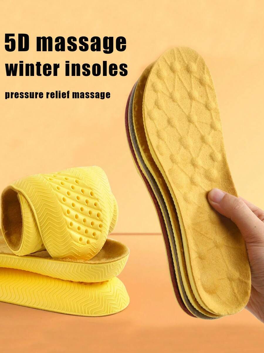 QKC 1 Paar bequeme 5D Massage Einlegesohlen für den Winter, entlasten den Fußdruck, geeignet für Lässig- und Sportschuhe