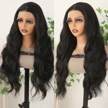 13X4 Free Part Black Green Highlights Body Wave Lace Front Wigs Pre Plucked Soft Long Wavy Hair Wigs Heat Resistant Wave Wigs Glueless Christmas Wig Long Wavy Synthetic Lace Front Wigs For Women Perfect For Daily Wear & Parties - 黑色 - 查看 3