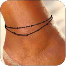 女士不锈钢链式脚链，银色/金色/黑色，脚链防过敏，8.5-10.5 英寸可调节