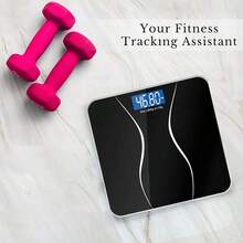 396磅（约180公斤）承重智能电子浴室秤，电池供电（2节AAA电池），带温度显示和高清LED显示屏，单键开/关，自动开/关，钢化玻璃材质，适合家庭和健身房使用，健身和减肥必备 - 彩色 - 查看 2