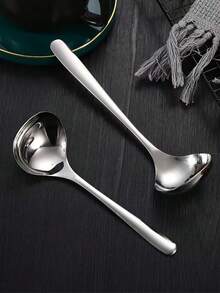 1/5 Stücke Edelstahl Löffel mit langem Griff, Gewürzlöffel, große runde Löffel für Heißtöpfe, Brei-Löffel, Kelle, für gemeinsame Nutzung