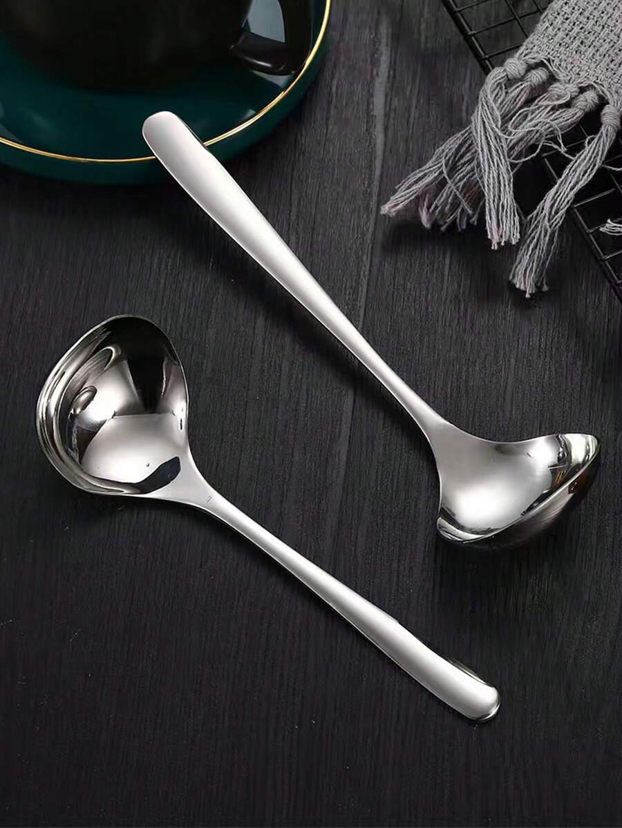 1/5 Stücke Edelstahl Löffel mit langem Griff, Gewürzlöffel, große runde Löffel für Heißtöpfe, Brei-Löffel, Kelle, für gemeinsame Nutzung
