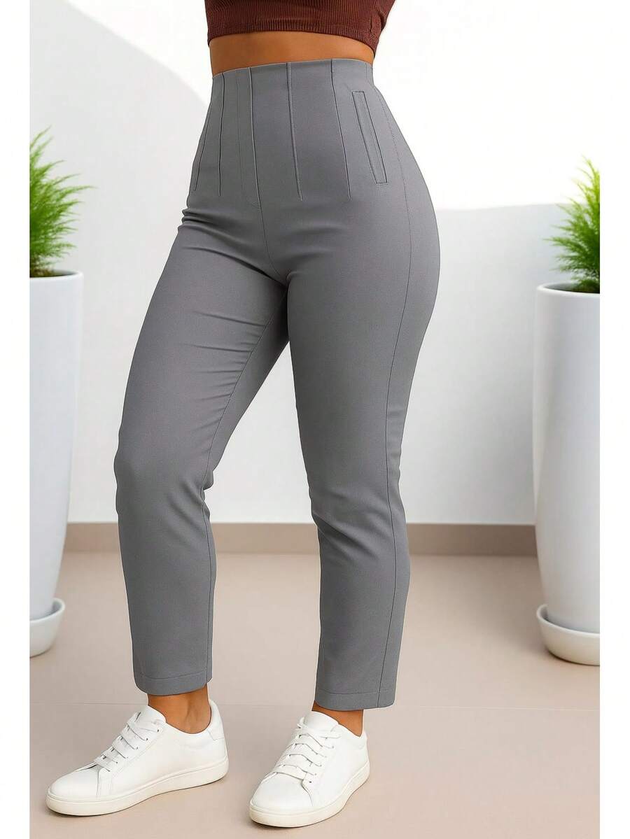 Stretch Pleated Trousers For Women - Grey - View 1