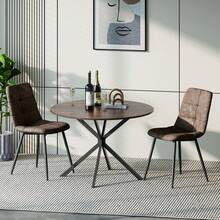 Wood Grain Table + 2 Brown PU Chairs