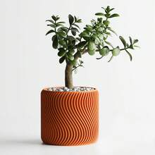ORIZZONTE Modern Decorative Vase With Spiral Wave Texture – Creative Design For Plants, Cactus, Bonsai – Home/Office Gift Idea – Available In 2 Sizes – 100% Made In Italy, Shipping From Italy - 橘色 - 查看 3