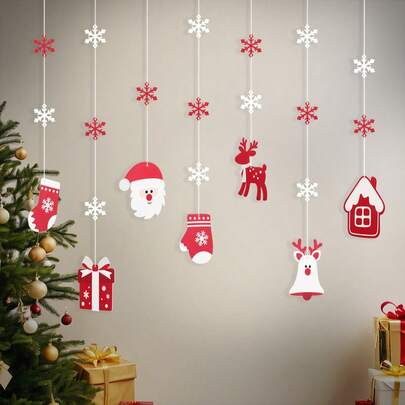 Christmas Background Wall Hanging Santa Claus Deer Tree Socks Party Decorations Hanging Ornaments Banner Set