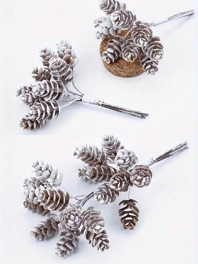 10/30pcs Artificial Pine Cones, DIY Christmas Wreaths, Bouquets, Wedding And Home Party Decorations, White Pine Cones, Christmas Decorations For Home, Artificial Christmas Plants Home Decor Room Decor