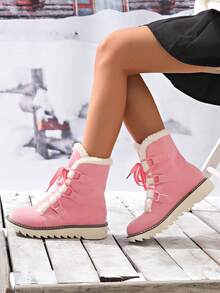Women's Pink Comfortable Warm Fashionable Casual Mid-Tube Imitation Fur Outdoor Indoor Commuting Christmas Winter Snow Boots - 粉色 - 查看 6