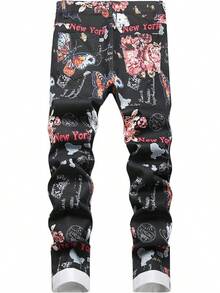Men's Casual Printed Jeans Skinny Denim Pantshalloween - 紐約 872 - 查看 7