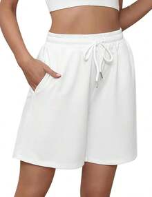 Quenteen Women's Sweat Shorts Bermuda Long Shorts Athletic Casual Loose Cotton Shorts (Available In Plus Size)A Valentine's Day 46QM - 白色 - 查看 1