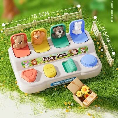 1 set Boîte de jeu de cache-cache avec animaux mignons pour enfants, jouet éducatif précoce pour nourrissons avec boutons pop-up à pousser et tirer, développement de la cause et de l'effet, avec boutons et couleurs pop-up, jouet Montessori de cause à effet, cadeau pour les fêtes et anniversaires, accessoires aléatoires, décoration de Noël, jouet anti-stress, jouet sensoriel, remplissage de faveurs de fête (détails des accessoires et couleurs des boutons aléatoires)