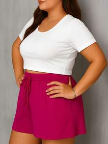 Women's Plus Size Shorts, Summer Style, Light And Loose - Fuchsia - View 3
