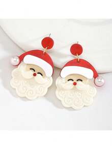 2pcs Christmas Theme Cute Santa Claus Acrylic Earrings, Perfect Christmas Party Gift, Suitable For Women's Daily Elegant Wear And Party Outfit Accessories