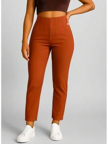 Stretch Pleated Trousers For Women - 橘紅 - 查看 4