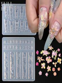 Nail Art Flower Mold, Spring And Summer Flower Design Skirt, Heart-Shaped Three-Dimensional Nail Art Carving Mold, Frangipani, Cherry Blossom, Rose, Five-Petal Flower Silicone Mold