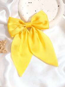 1pc Solid Color Satin Hair Clip With Ribbon Streamers And Large Bowknot, Versatile Hair Accessory For Women Valentine's Day Claw Clips Hair Claws Hair Barrettes, School Stuff, Elegant, College, Winter Outfit For Women, Bows, Cute