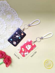 2Pcs/Set Card Cover For Attracting Wealth Cat Astronaut Cute Simple Durable Sliding Cover Multifunctional Hanging Rope Plastic Access Card Classic Cartoon Protective Cover