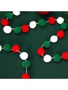 1/2 buc ghirlandă de Crăciun cu pom-pom, 78 inch, decorațiuni agățate, bile de pâslă DIY, ornament pentru banner cu mărgele pom-pom roșii, alb-verzi, potrivit pentru petrecere de Crăciun, brad de Crăciun, coroană, petrecere de ziua de naștere, șemineu interior, perete, decor pentru cameră de acasă, consumabile