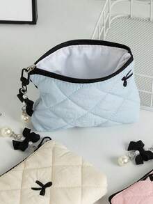 蝴蝶结绗缝口红收纳袋，女孩化妆品整理包，耳机线收纳包 - 彩色 - 查看 3