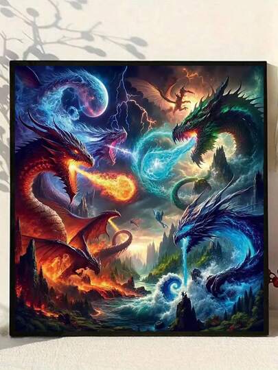 Pintura de cena de batalha de dragão 5D faça você mesmo com diamante redondo completo, decoração para casa, presentes artesanais