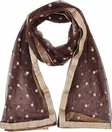 Woman's Embellished Net Dupatta Scarf Shawl Wrap Soft Bridal Wedding - Coffee - View 2