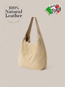 Genuine Italian Suede Women's Handbag, Large Suede Shopping Bag, Large-Capacity Vintage College-Style Shoulder Bag, Women's Daily Bag, Fashion Handbag, Large Shoulder Bag, Casual And Versatile Style, Solid-Color Large-Capacity Shoulder Bag, Women's Designer Handbag - Khaki - View 4