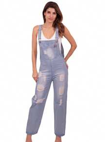 P J PINEDA JEANS Casual Ripped Rigid Denim Straight Cut Overall Jumper