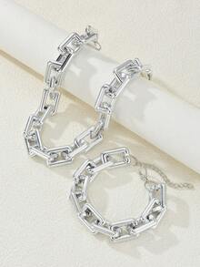 Bộ 2 vòng cổ và vòng tay kim loại CCB rỗng hình vuông phong cách Hip-Hop thời trang cổ điển phóng đại 2 trong 1, vòng cổ nhiều lớp phong cách đường phố Punk tối giản, thích hợp cho kỳ nghỉ, tiệc tùng, hẹn hò, đeo hàng ngày, làm phụ kiện - Vàng - Xem 6