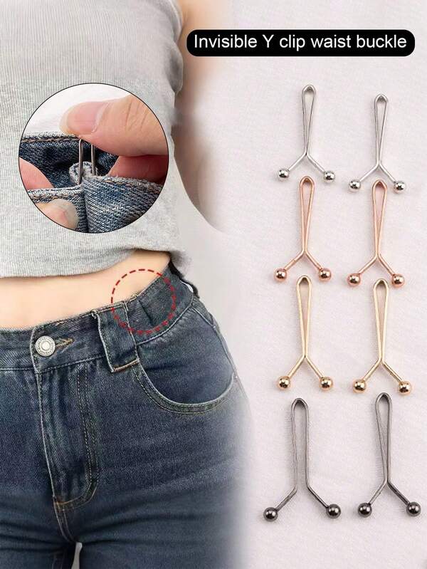 12/8/4/2pcs Waist Tightening Buckle, Suitable For Loose Jeans, No Need To Sew, Detachable Reusable Waist Tightening Clip, Metal Brooch, Suitable For Pants, Jeans, And Skirts, Solid Color Zinc Alloy