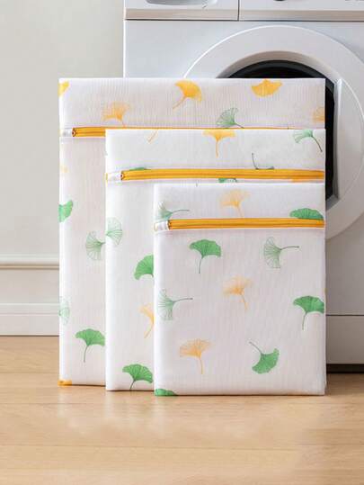 3个银杏叶印花洗衣袋，多功能防变形网袋，大容量拉链洗衣收纳袋，3种尺寸，便携，旅行配件，家居装饰，宿舍必备，夏季礼物