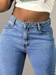 Chicsale Women's Plus Size Wide Leg Jeans - Mid Rise Straight Rigid Denim | Elegant Palazzo Trousers For Everyday - Rửa trung bình - Xem 6