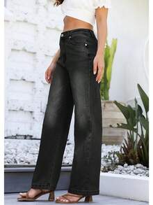 Jeans High Waisted Straight Leg Loose Jeanshalloween - Black Gray - 查看 4