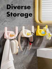 1/2/4 piezas Organizador de zapatillas de pared - Estante para zapatos ahorra espacio sin taladrar con 2 ganchos, diseño de boca de salchicha de dibujos animados que sostiene chanclas/sandalias/accesorios para el cabello, perfecto para baño/dormitorio/hogar/decoración de hotel. Debido a pequeñas diferencias de color entre diferentes lotes de producción