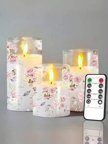 1/3 Peças Luzes de Vela Sem Chama de Rosa, Luzes de Vela LED Realistas (Diâmetro: 3 Polegadas X Altura: 4/5/6 Polegadas), Velas Operadas a Bateria com Temporizador e Controle Remoto, Adequadas para Casa, Decoração de Festa de Feriado, Dia das Mães, Natal, Halloween, Luzes de Vela Realistas, Feriado, Dia dos Namorados, Presente, Velas LED, Luzes de Vela Falsas, Decoração de Mesa, Decoração de Casamento