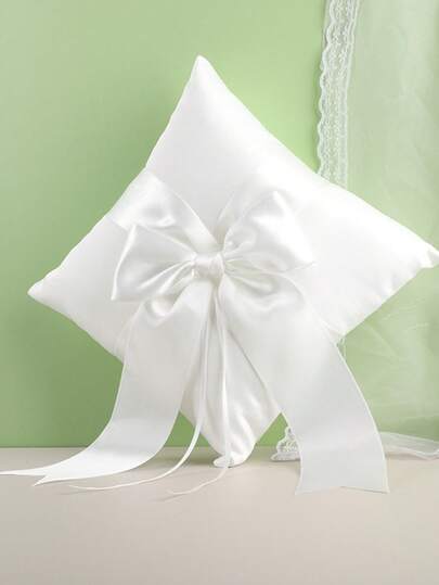 Canasta de flores y almohada para anillos de niña de las flores de boda, canasta de flores de novia con gran lazo y asa de perlas para portador de anillos