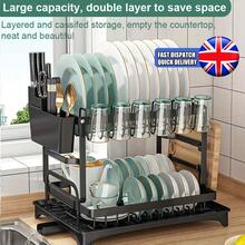 2 Tier Dish Drainer Rack With Drip Tray Cutlery Holder Plate Rack Kitchen Sink