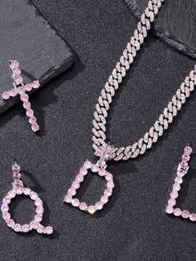 Fashionable Hip-Hop Pink Rhinestone Letter Pendant Necklace, Suitable For Women To Wear At Music Festivals And Parties