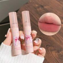 6pcs/Set Velvet Matte Lip Gloss Gift Set, 1pc Soft Focus Blush, 1pc Bowknot Necklace, Christmas, New Year, Valentine's Day Gift For Her