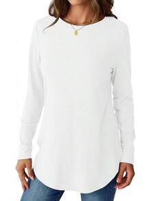 NORACORA Womens Long Sleeve Shirts Loose Tunic Tops Round Neck Lightweight Side Split Casual 2025 Basic Tshirts Blouse Halloween Christmas New Year